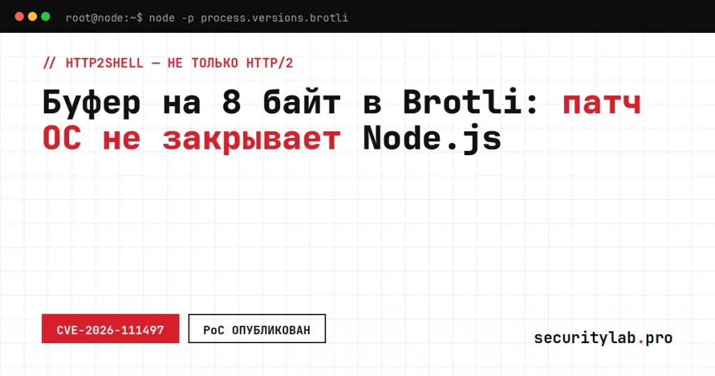 Уязвимость Brotli CVE-2026-111497: переполнение буфера декодера в Node.js, Python и .NET