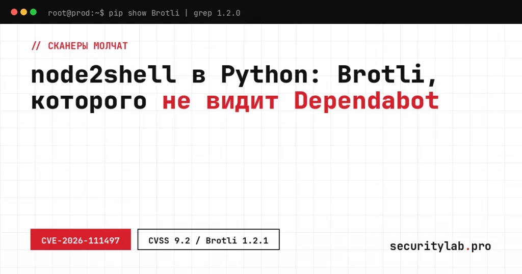 Уязвимость Brotli в Python CVE-2026-111497: терминал с проверкой версии пакета Brotli 1.2.0