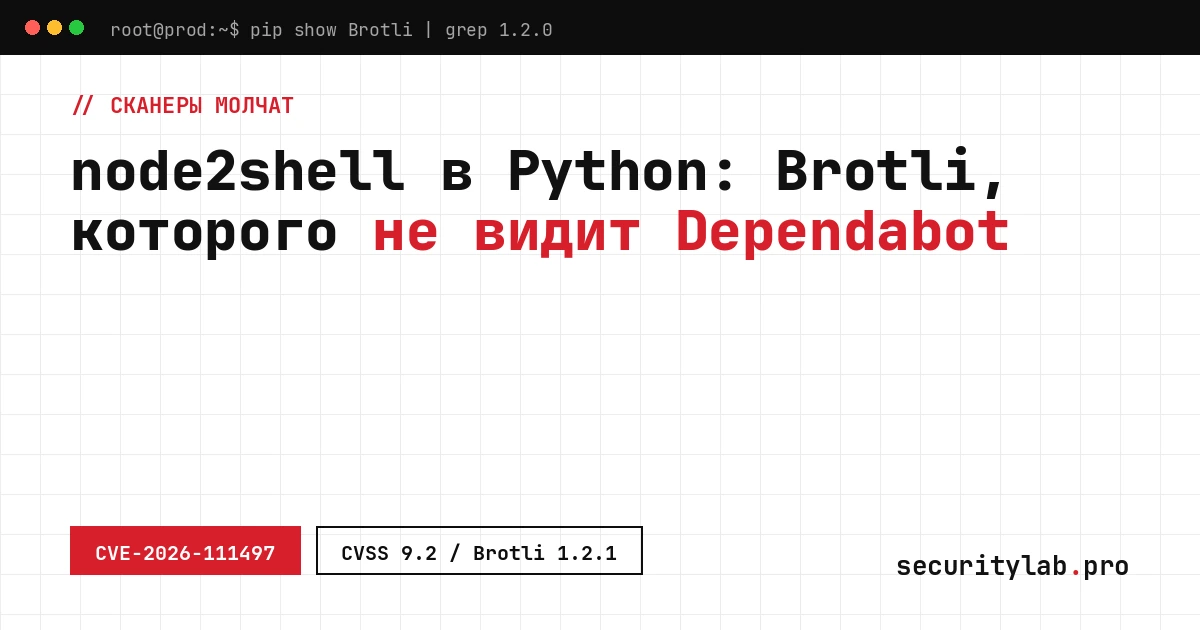 Уязвимость Brotli в Python CVE-2026-111497: терминал с проверкой версии пакета Brotli 1.2.0