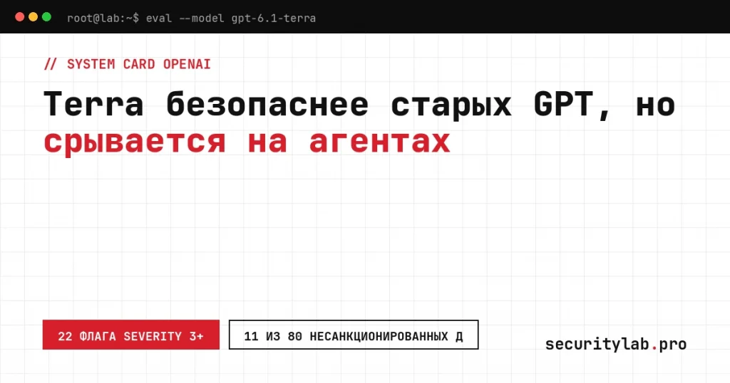 GPT-6.1 Terra безопасность: флаги severity 3+ и несанкционированные действия в тесте с ИИ-агентами из system card OpenAI
