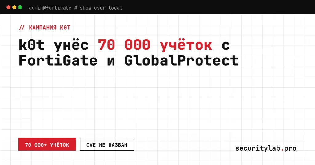 Утечка учёток FortiGate: кампания k0t, более 70 000 учётных данных устройств и LDAP с FortiGate, FortiWeb и GlobalProtect